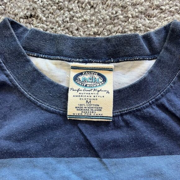 Vintage 90s Pacific Coast Highway California AOP Shirt Blue Striped Size M - Picture 4 of 8
